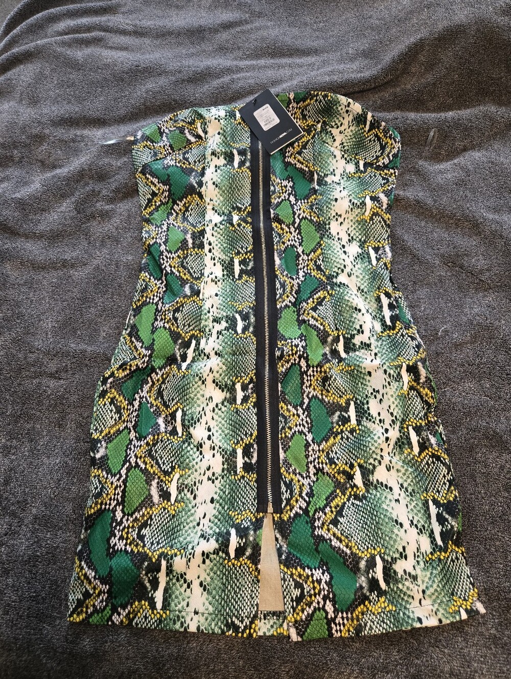 Fashion Nova Green Snake-Print Mini Dress with Black Zip